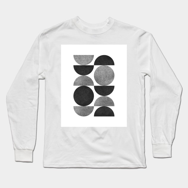 Black and White Retro Scandinavian Long Sleeve T-Shirt by moonlightprint